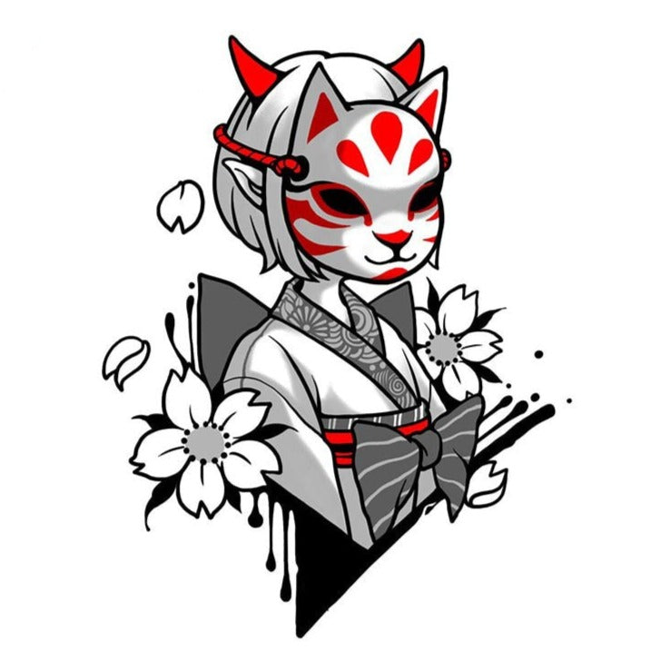 Cute Anime 'Kitsune Mask | Kimono' Vinyl Car Sticker