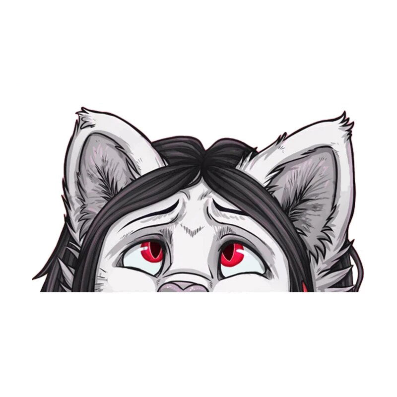 YCH Peace Sign 'Gray Fur Wolf | Red Eyes' Vinyl Car Peeker Sticker