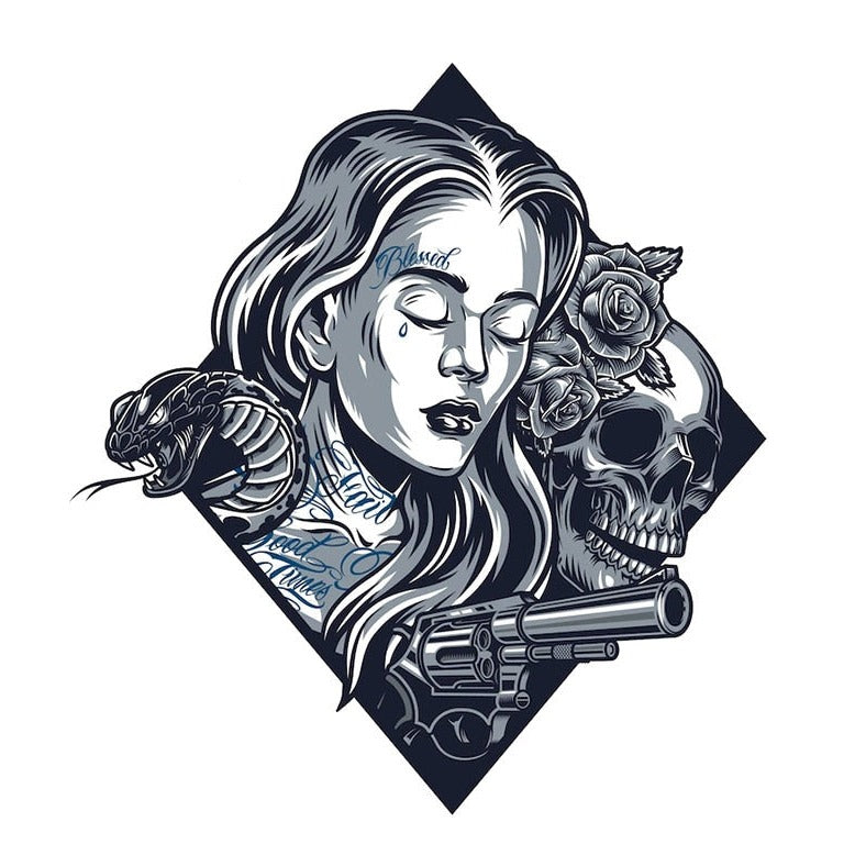 Cool 'Girl and Skull | Gun' Vinyl Car Sticker