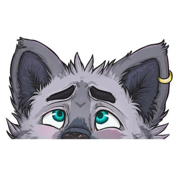 YCH Peace Sign 'Gray Fur Wolf | Ear Pears' Vinyl Car Peeker Sticker