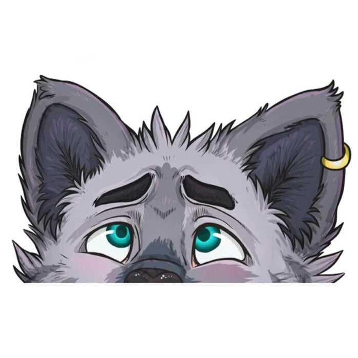YCH Peace Sign 'Gray Fur Wolf | Ear Pears' Vinyl Car Peeker Sticker