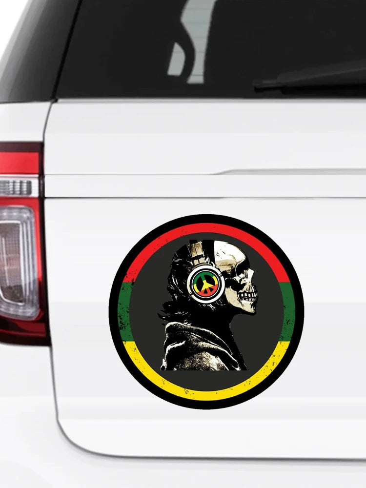 Skull 'Rasta Peace Headphones' Vinyl Car Sticker