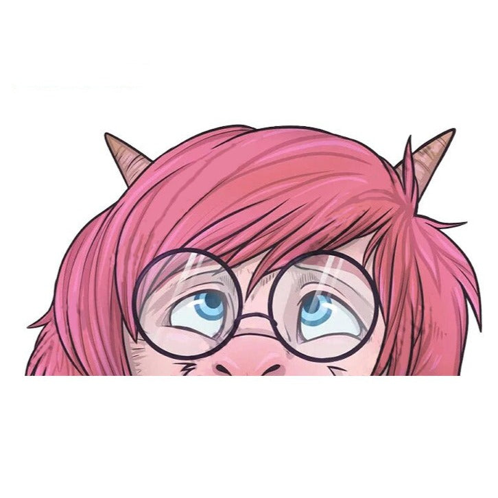 YCH Peace Sign 'Red Fur Wolf | Big Eyes Glasses' Vinyl Car Peeker Sticker