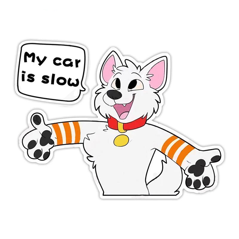 Cute Comic Wolf 'My Car is Slow | Catching' Vinyl Car Sticker