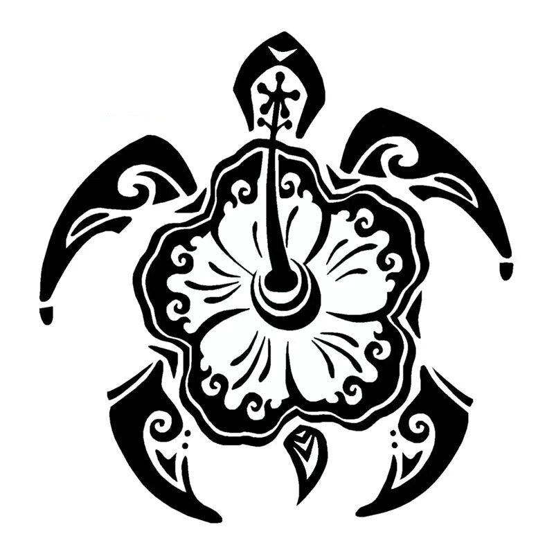 Tribal Turtle Sea 'Tribal Hibiscus Turtle | Gumamela Flower | Black' Vinyl Car Sticker