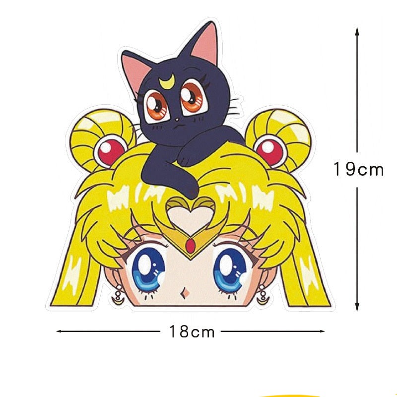 Sailor Moon And Luna 'Peeking' Vinyl Car Peeker Sticker