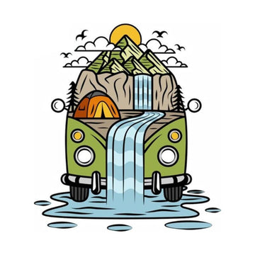 Camping Car 'Waterfalls Mountain' Vinyl Car Sticker
