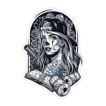 Cool 'Gangster Girl | Gun and Money' Vinyl Car Sticker