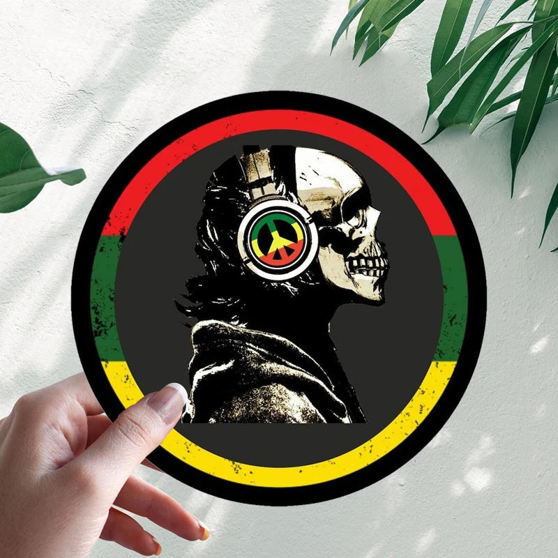 Skull 'Rasta Peace Headphones' Vinyl Car Sticker