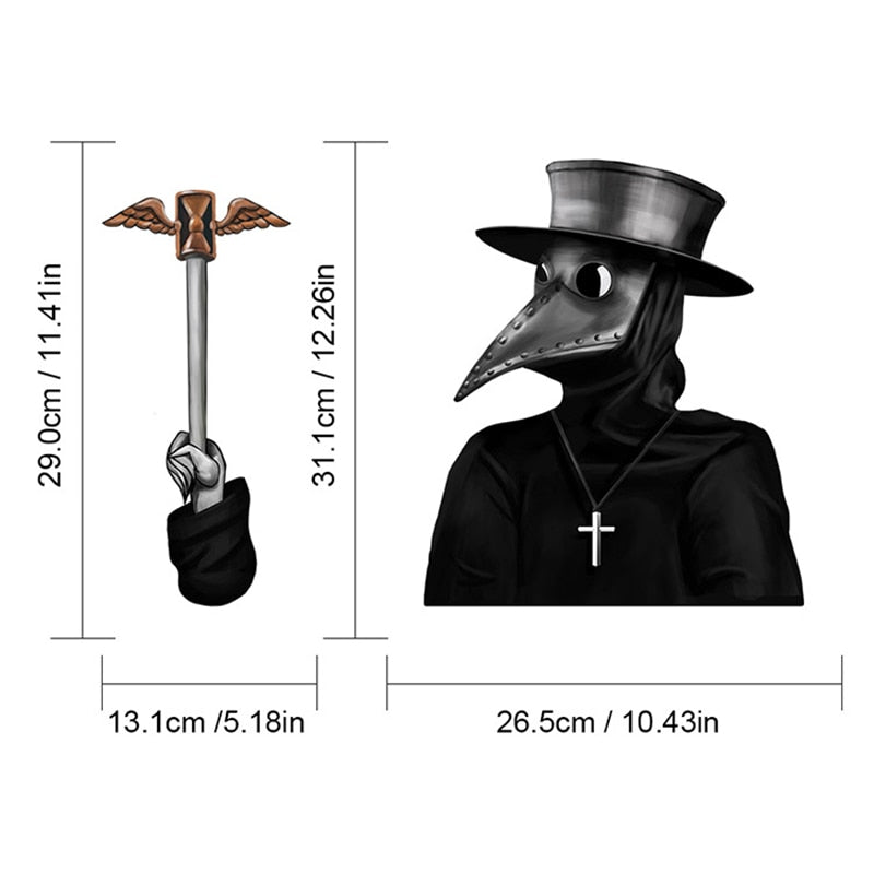Plague Doctor 'Winged Hourglass Cane' Vinyl Car Wiper Sticker