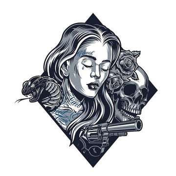 Cool 'Girl and Skull | Gun' Vinyl Car Sticker