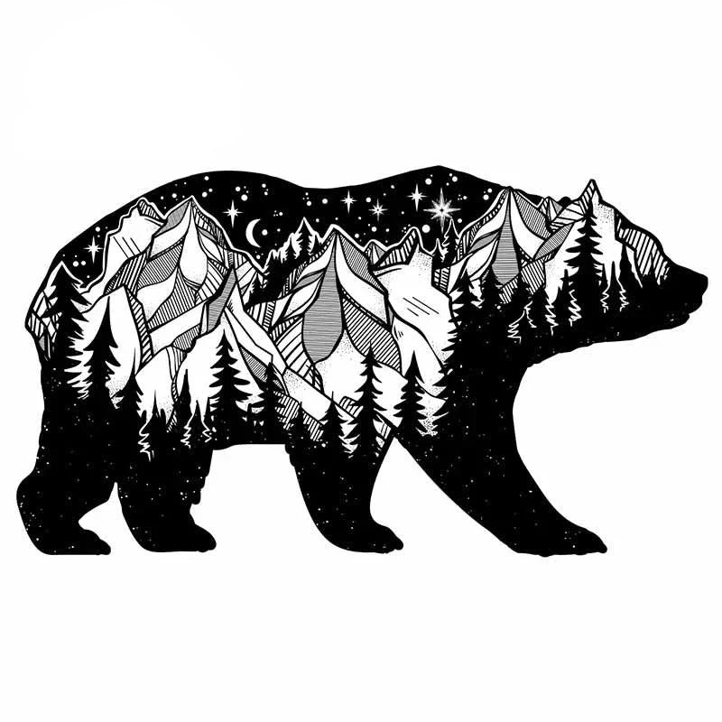 Bear 'Starry Night | Black and White' Vinyl Car Sticker