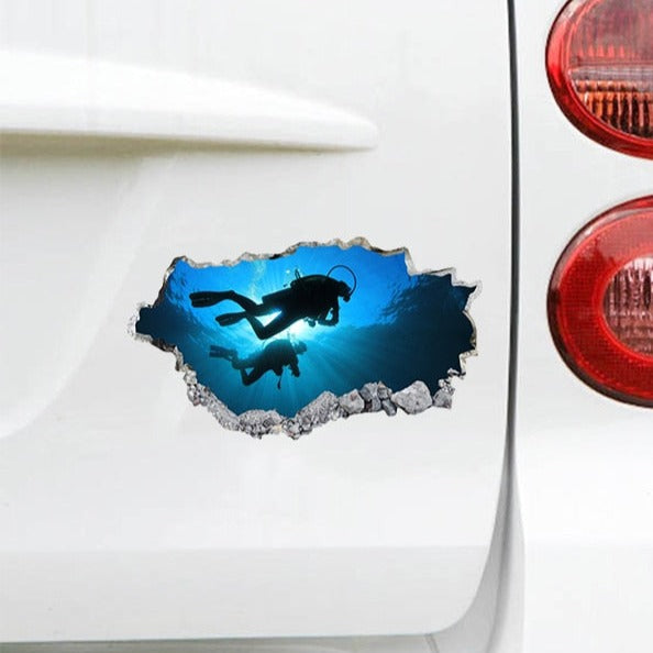 Smashed Hole 'Scuba Diving' Vinyl Car Sticker