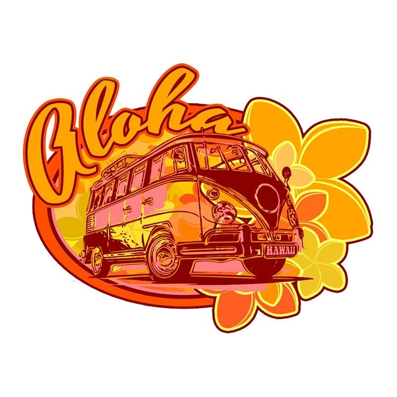 Aloha 'Hawaii Camper Van | Flowers' Vinyl Car Sticker