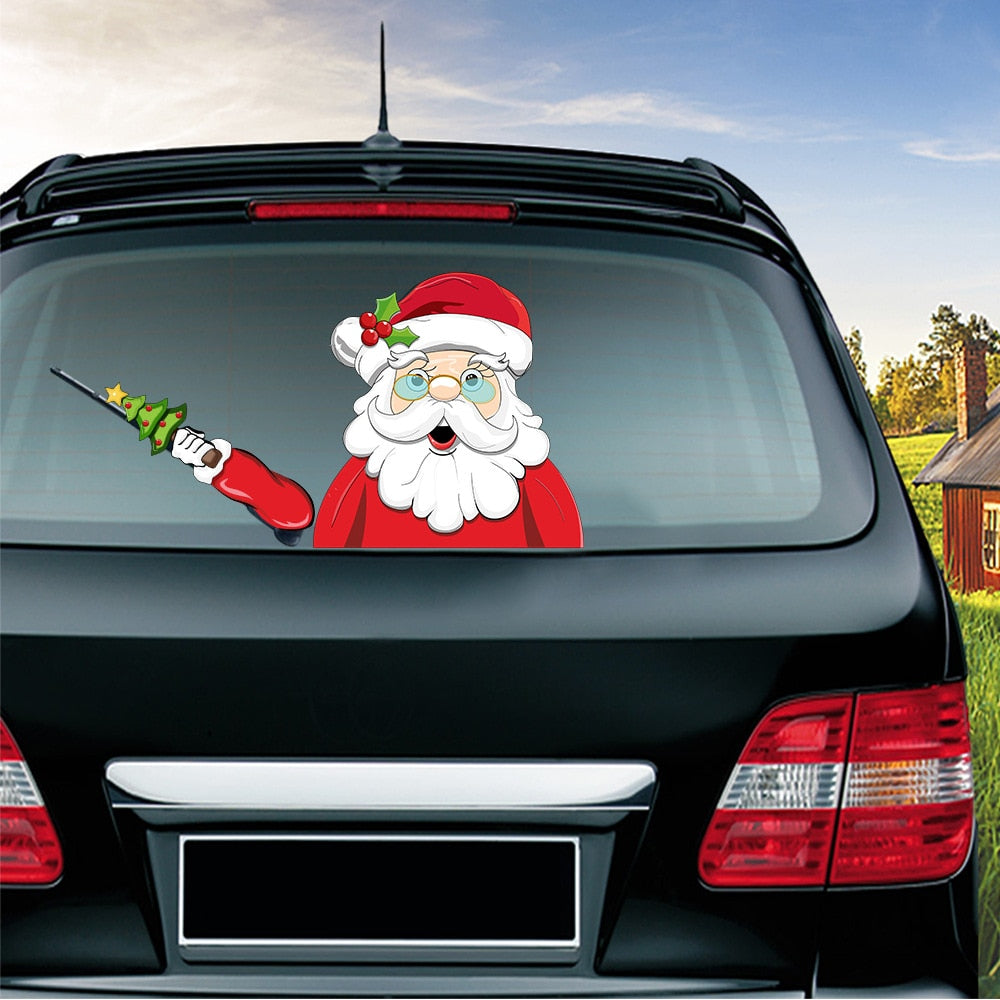 Santa Claus 'Holding Christmas Tree' Vinyl Car Wiper Sticker