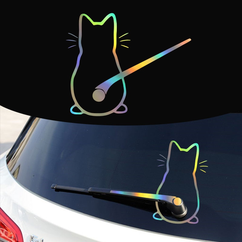 Cute Cat 'Sitting Back' Vinyl Car Wiper Sticker