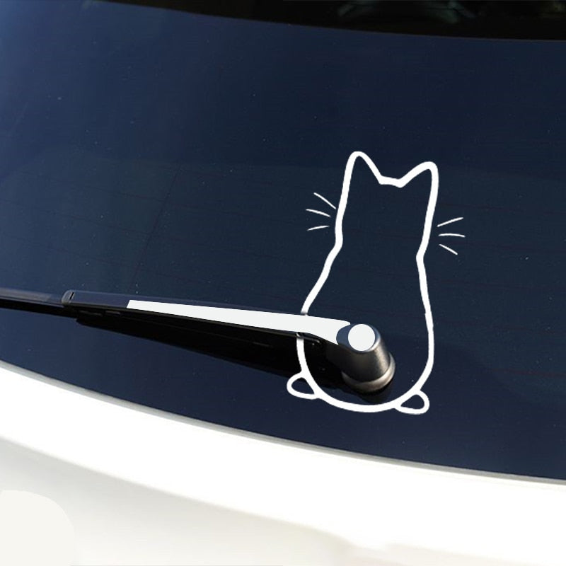 Cute Cat 'Sitting Back' Vinyl Car Wiper Sticker