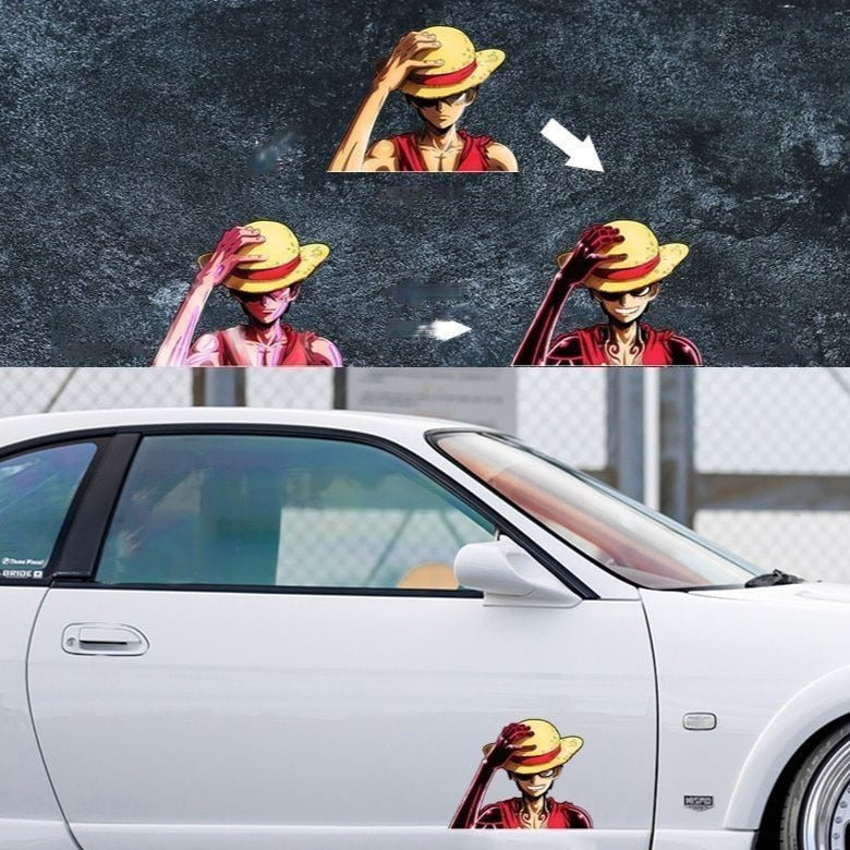 One Piece 'Monkey D. Luffy | Holding Straw Hat' Vinyl Car 3D Motion Sticker