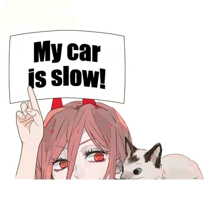 Chainsaw Man 'Power and Meowy | My Car Is Slow!' Vinyl Car Peeker Sticker