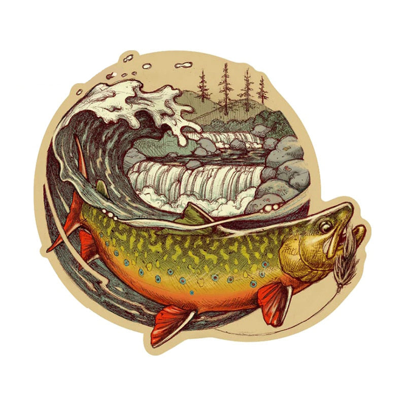 Cool Art 'Brook Trout | Wave | Forest' Vinyl Car Sticker