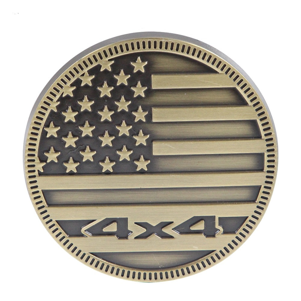 American Flag Emblem '4x4 Round' Metal Car Sticker