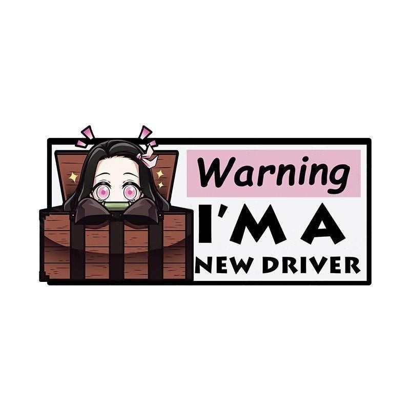 Warning I'm A New Driver 'Nezuko | Hiding In A Box' Vinyl Car Sticker