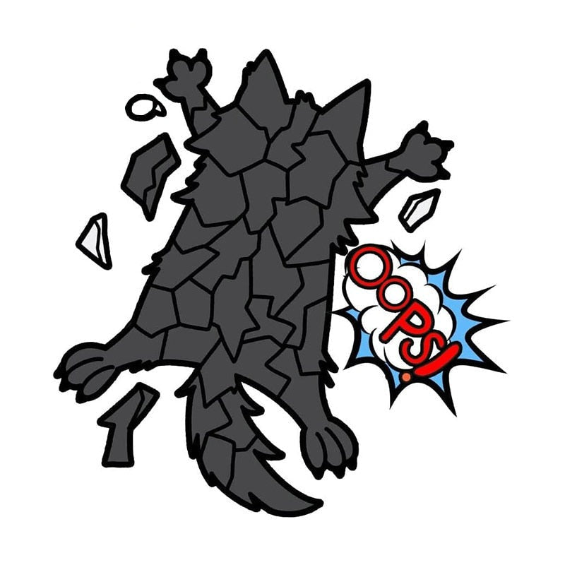 Cracked Back 'Black Wolf | Oops!' Vinyl Car Sticker
