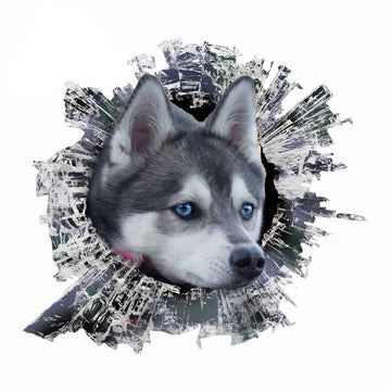 Broken Glass 'Siberian Husky Dog | Blue Eyes' Car Window Vinyl Sticker