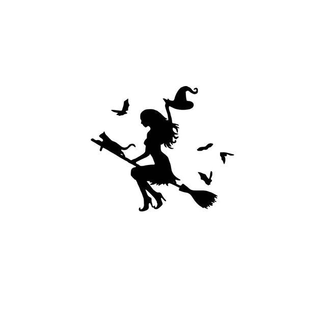 Witch Silhouette 'Holding Hat' Vinyl Car Sticker