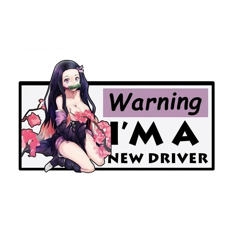 Warning I'm A New Driver 'Sexy Nezuko | Cherry Blossom' Vinyl Car Sticker