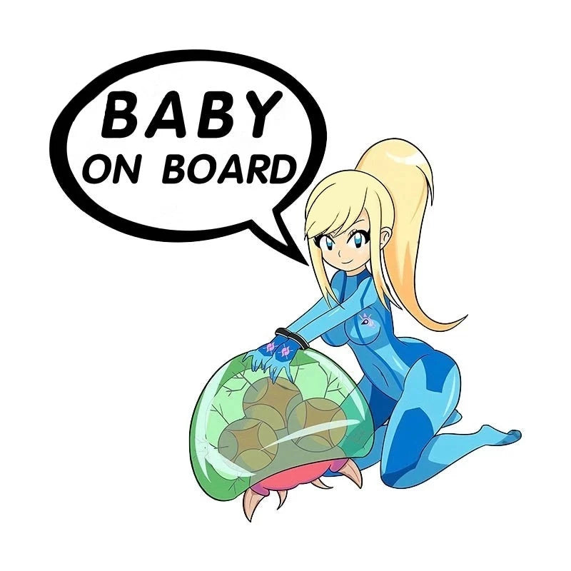 Metroid 'Samus Aran | Baby On Board | Posing' Vinyl Car Sticker