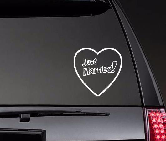 Cute 'Just Married | Heart' Vinyl Car Sticker