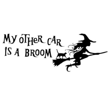 Funny 'My Other Car Is A Broom | Flying Witch & Cat' Vinyl Car Sticker