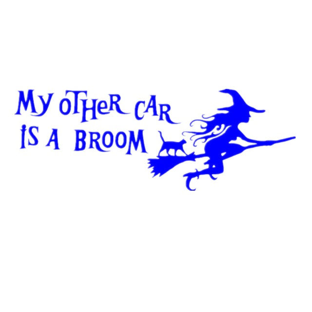 Funny 'My Other Car Is A Broom | Flying Witch & Cat' Vinyl Car Sticker