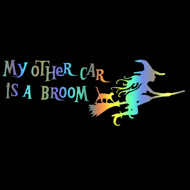 Funny 'My Other Car Is A Broom | Flying Witch & Cat' Vinyl Car Sticker