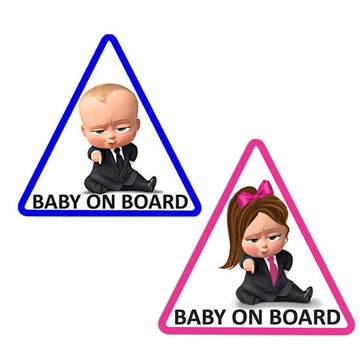 'Boss Baby & Girl Baby Boss | Baby On Board | Warning Sign' Vinyl Car Sticker