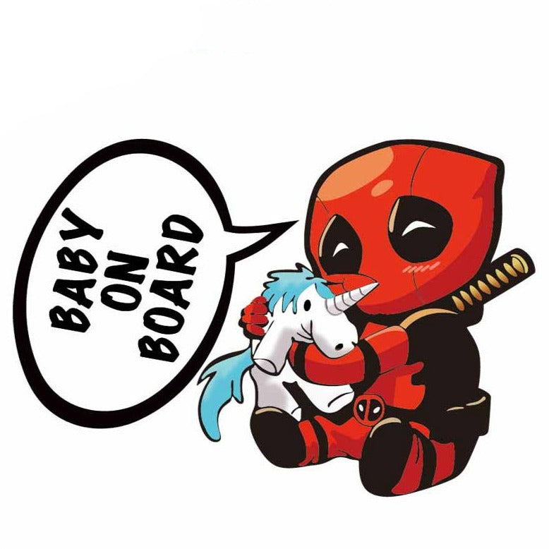 Deadpool 'Baby On Board | Hugging Unicorn' Vinyl Car Sticker