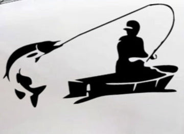 Cool 'Fisherman Catching Fish | Black' Vinyl Car Sticker