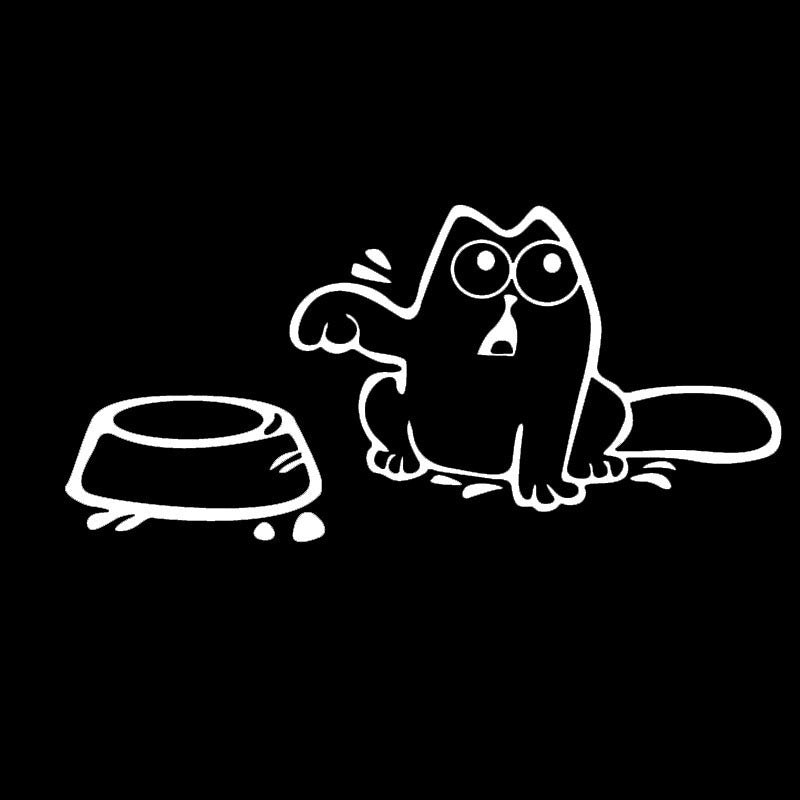 Cute 'Hungry Cat | Pointing Empty Bowl' Vinyl Car Sticker