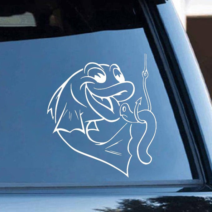 Catfish 'Worm On Hook' Vinyl Car Sticker