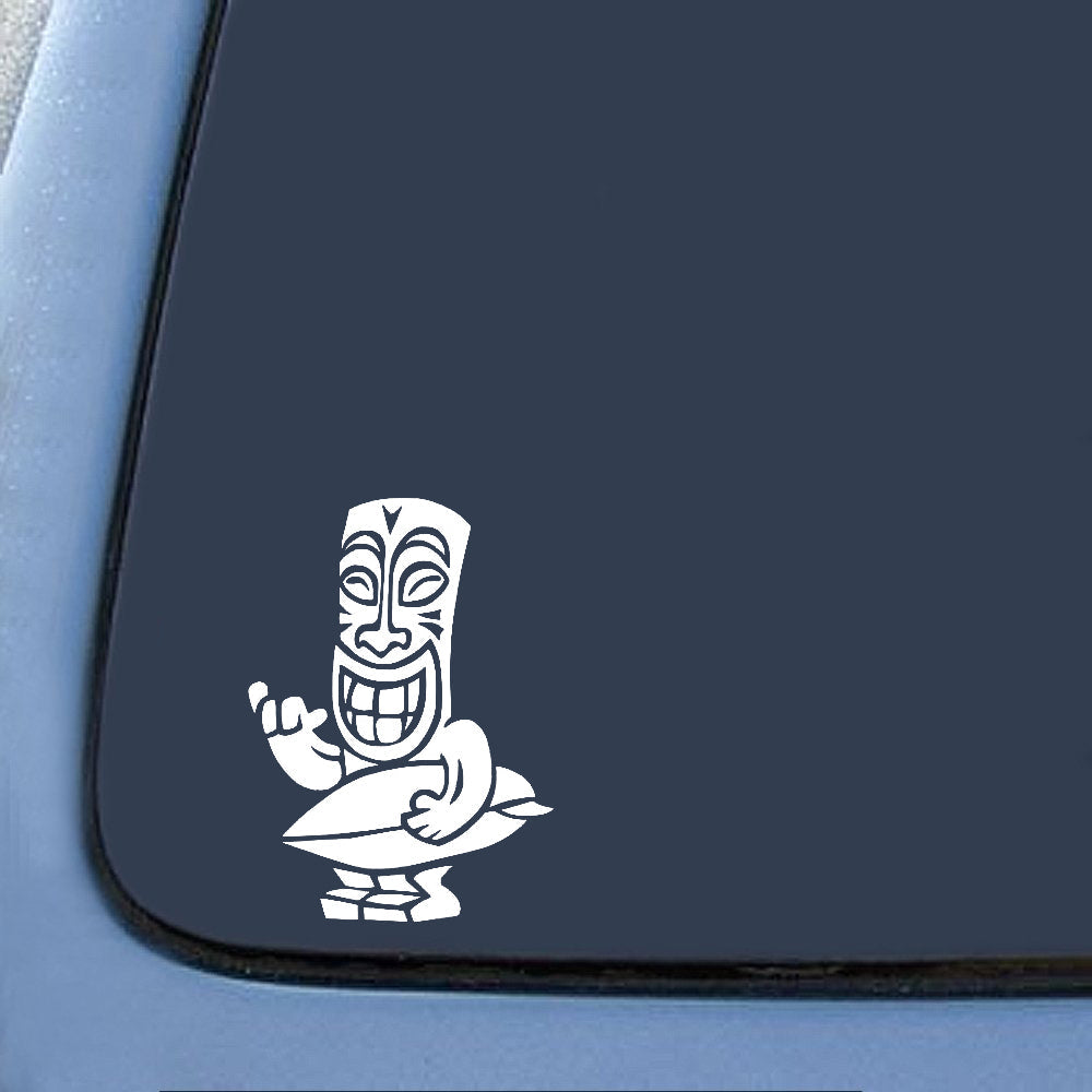 Funny 'Tiki Holding Surfboard' Vinyl Car Sticker