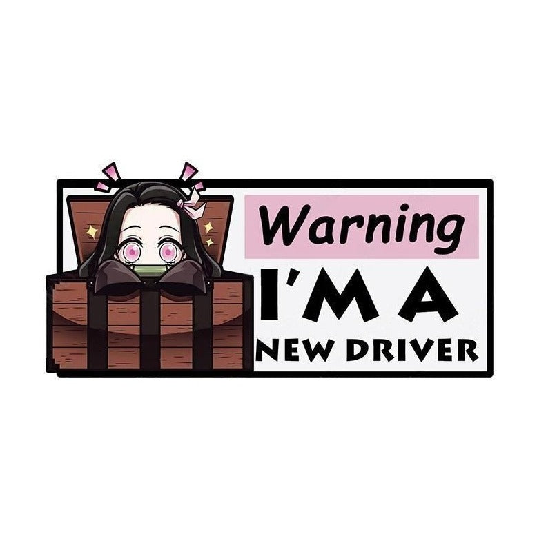 Warning I'm A New Driver 'Nezuko | Hiding In A Box' Vinyl Car Sticker